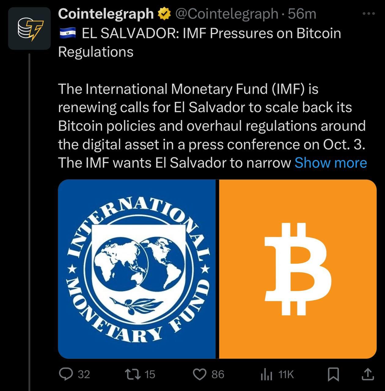 😏 IMF שוב מפציר באל סלבדור לצמצם את מדיניות ה-BTC ולשקול מחדש את הרגולציה!