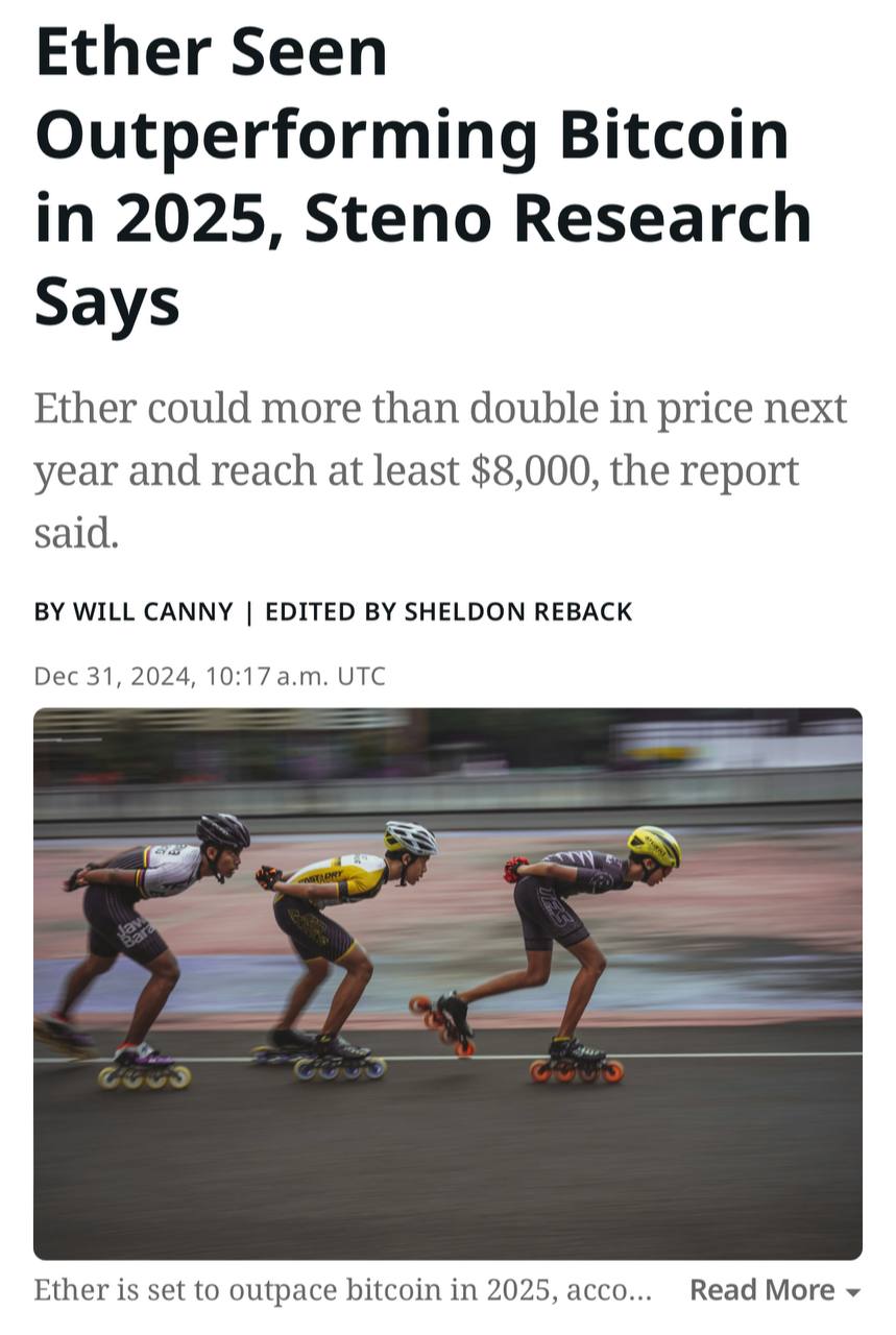 ⚪️ Steno Research צופה שעד 2025, ה-ETH יעלה על BTC ותגיע ל-$8,000 לפחות.