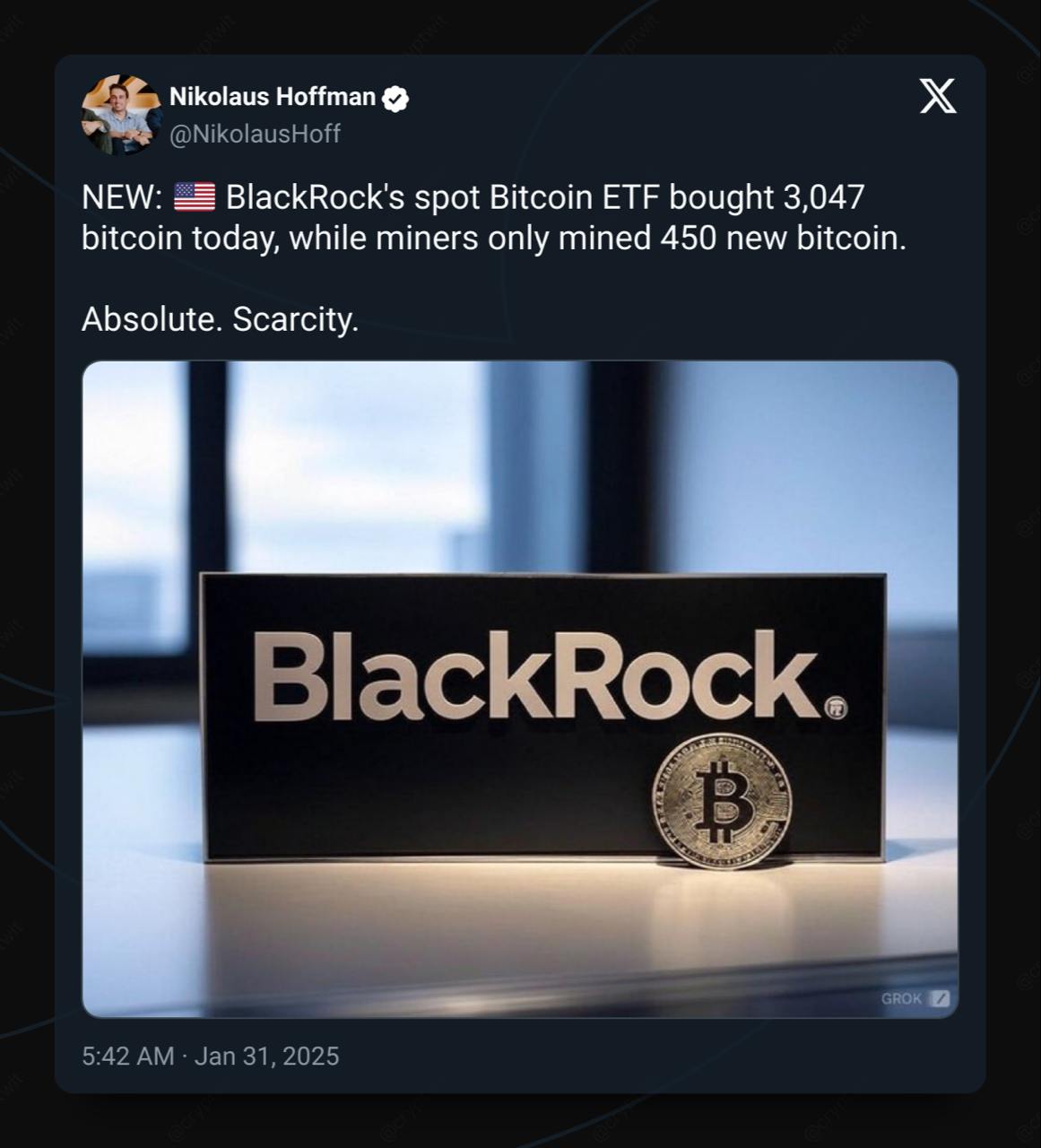 🟠  BlackRock קונה 3,047 BTC ביום – בעוד הכורים ייצרו רק 450 BTC!  🔥