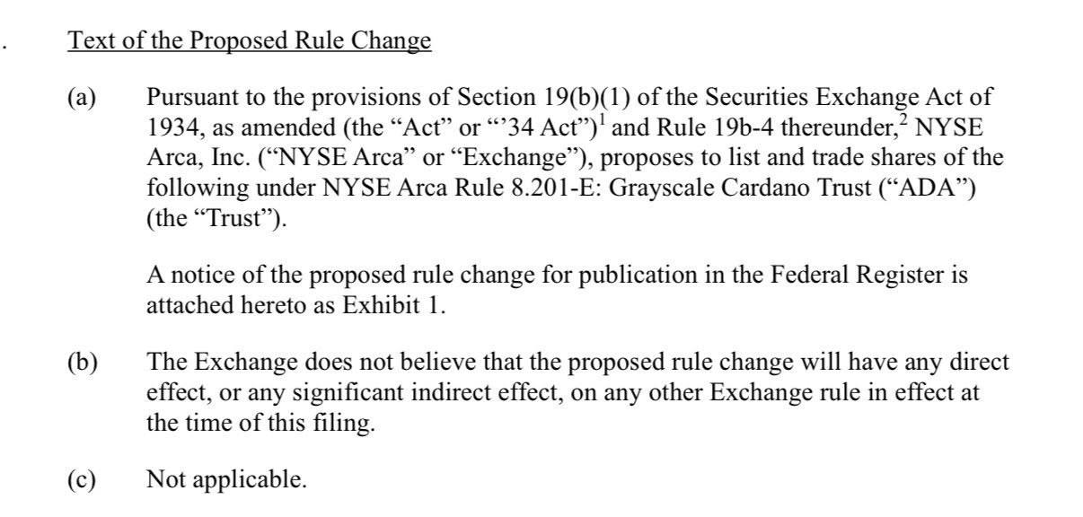 ❄️ גווני אפור הגישה רשמית הגשת 19B-4 ל- SEC להשקת ETF של A CARDANO (ADA) ETF ! אם יאושר, זה יכול להביא  השקעה מוסדית  ואימוץ גדול יותר ל- ADA. 🔥