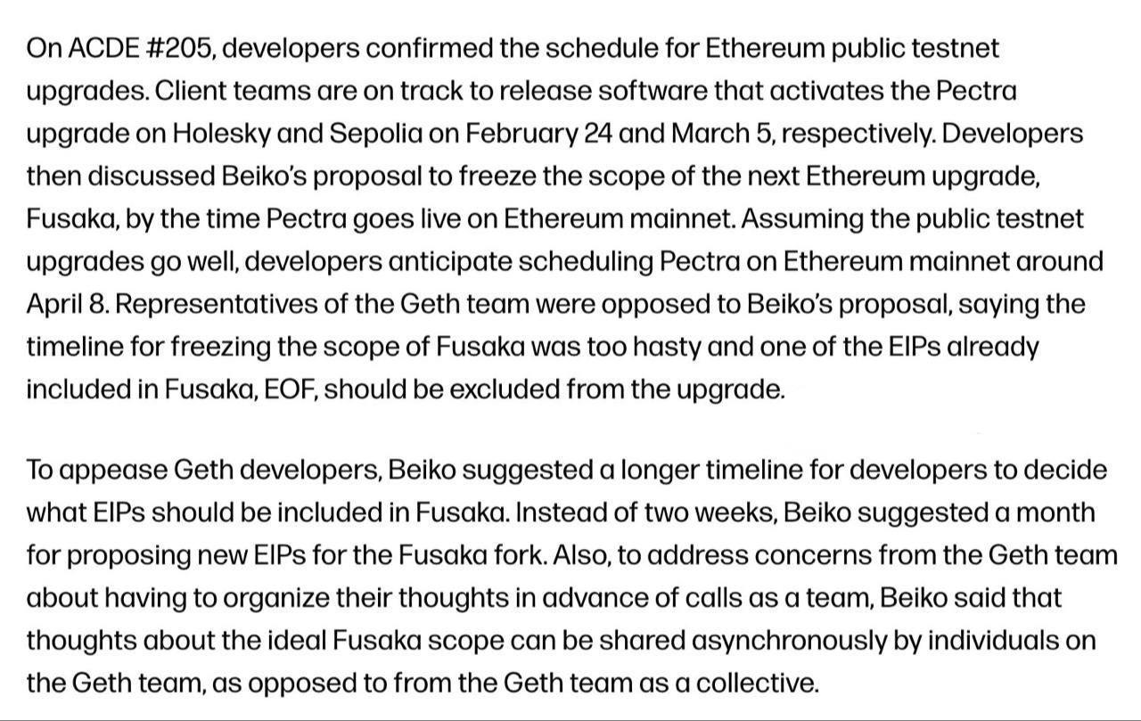 ⚪️ שדרוג ה- Ethereum הצפוי ביותר 'Pectra' אמור לצאת לחיות ב- MainNet ב- 8 באפריל . עדכון זה מבטיח מדרגיות משופרות, יעילות וביצועי רשת , ומציין צעד גדול נוסף בהתפתחות Ethereum.