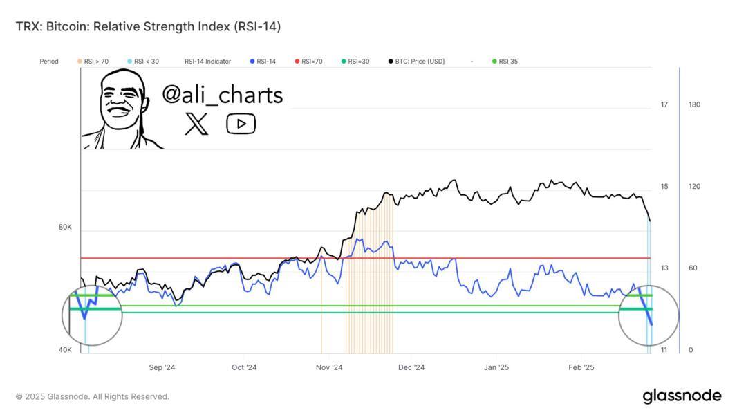 ▶ ️d BTC צנחה 10% בעוד שבועיים, ונפלה מ- 98K $ ל- 86K $ , דחפה את ה- RSI שלו מתחת ל 30 – רמת המכרז ביותר מאז אוגוסט 2024.