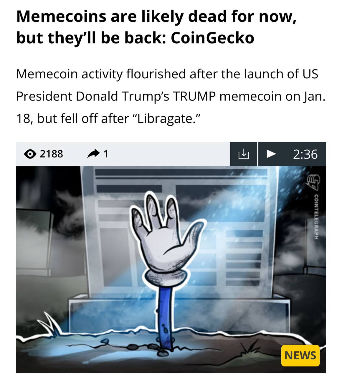 📉  COINGECKO: MemeCoins מאבדים את ההייפ לאחר השקת טראמפ ומזל מאזניים  🐶💰