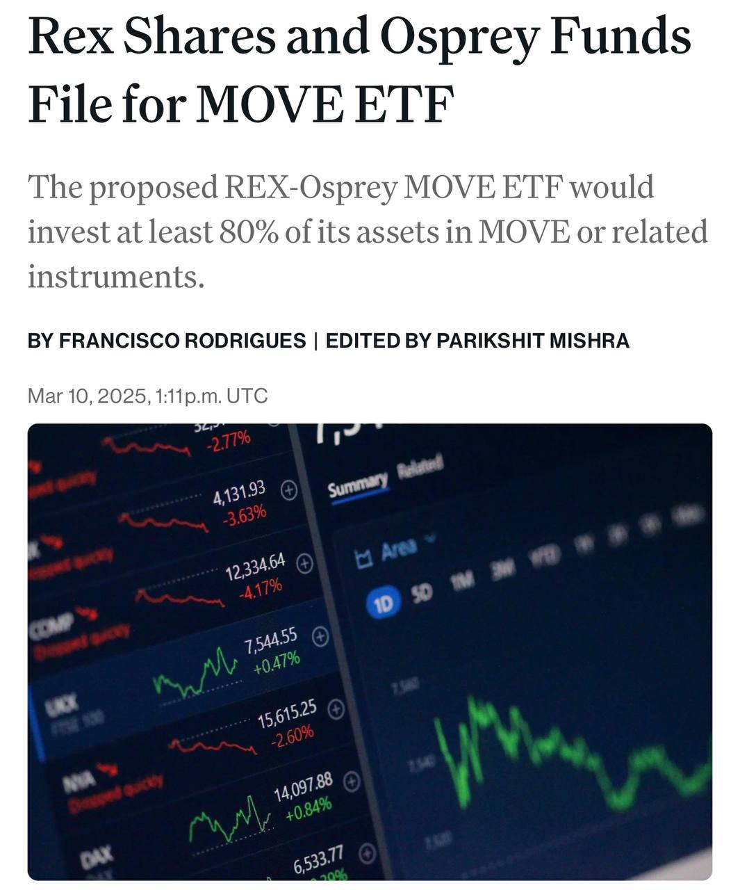 🇺🇸  מניות רקס וקרנות Osprey הגישו בקשה לתעודת סל בשם "REX-OSPREY MOVE ETF."