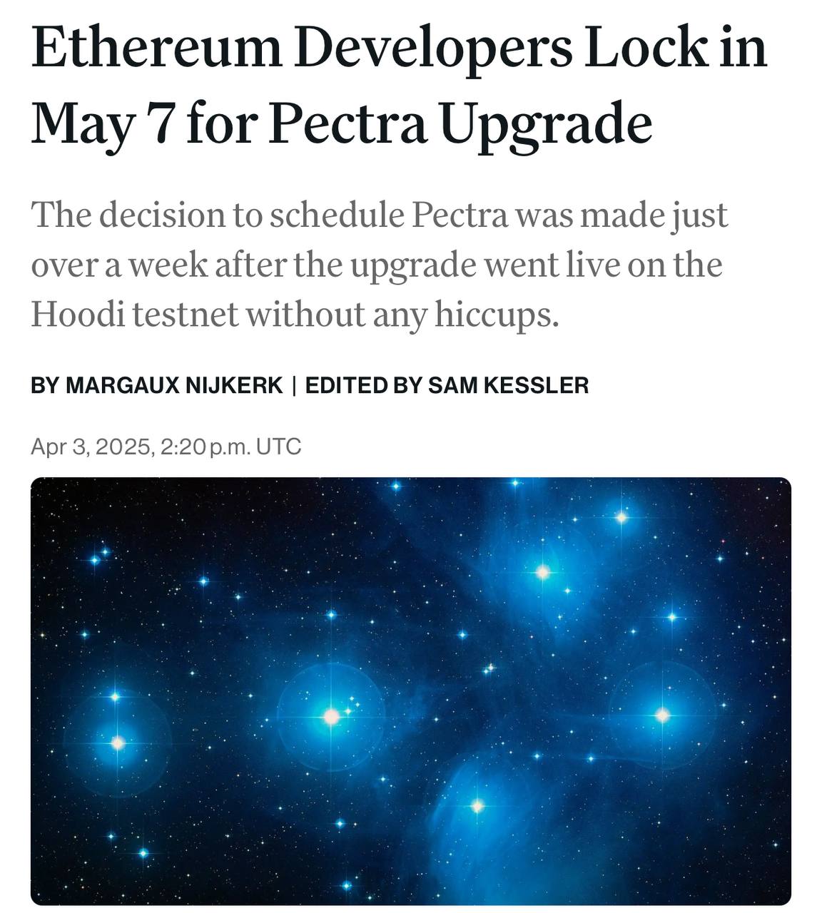 ⚪️  מפתחי Ethereum דחו את שדרוג ה- Pectra Mainnet עד 7 במאי.