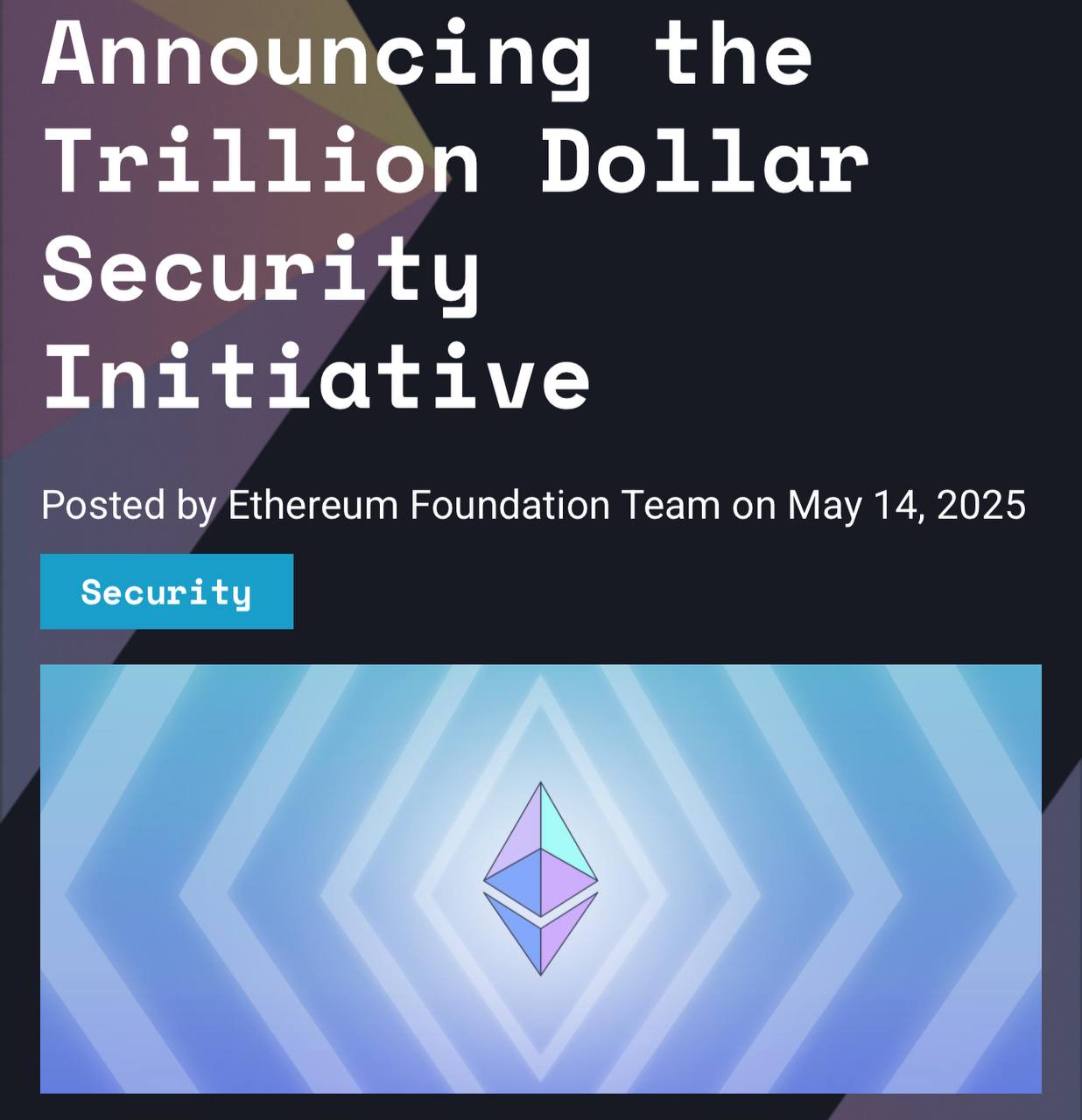 🪙  קרן Ethereum משיקה יוזמה בשם "אבטחת טריליון דולר".